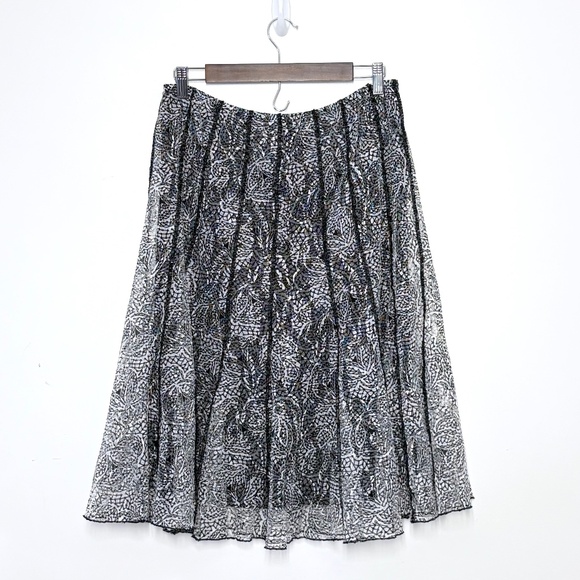 Coldwater Creek Black & White Lace Overlay Midi Skirt Size 8 - Picture 1 of 4
